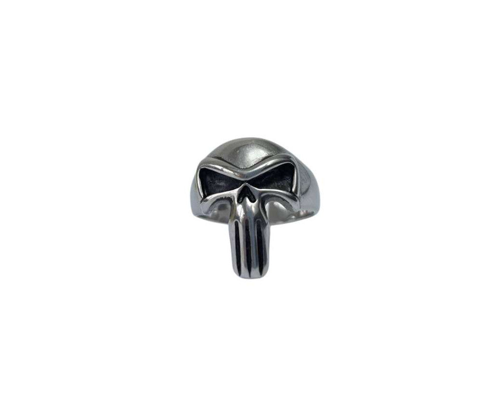 MEN'S SILVER STAINLESS STEEL  PUNISHMENT SKULL RING – 12