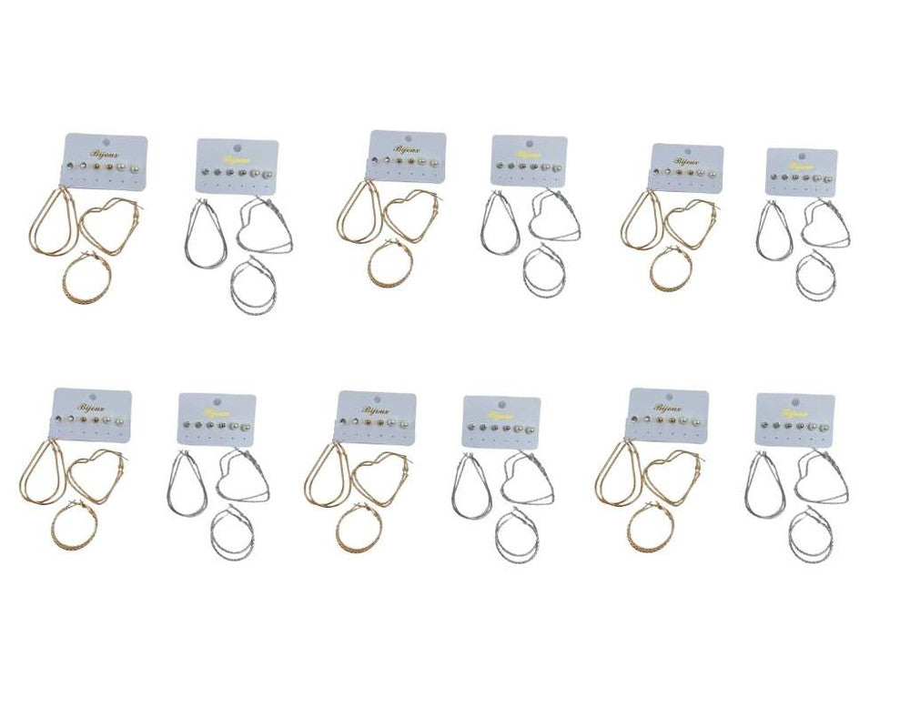 SET GOLDEN/SILVER EARRINGS VARIOUS SHAPE-Set of 12