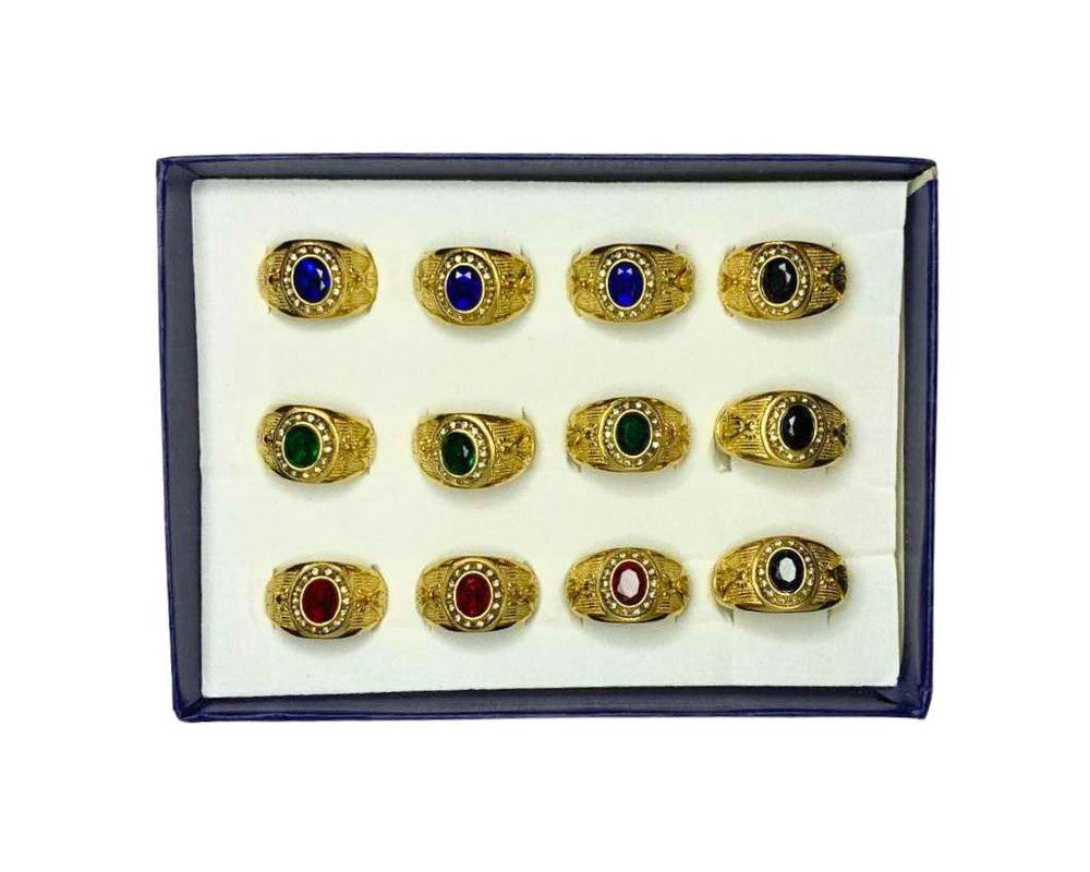 GOLDEN STAINLESS STEEL RING WITH COLORED OUR LADY of APARECIDA STONE- Set of 12