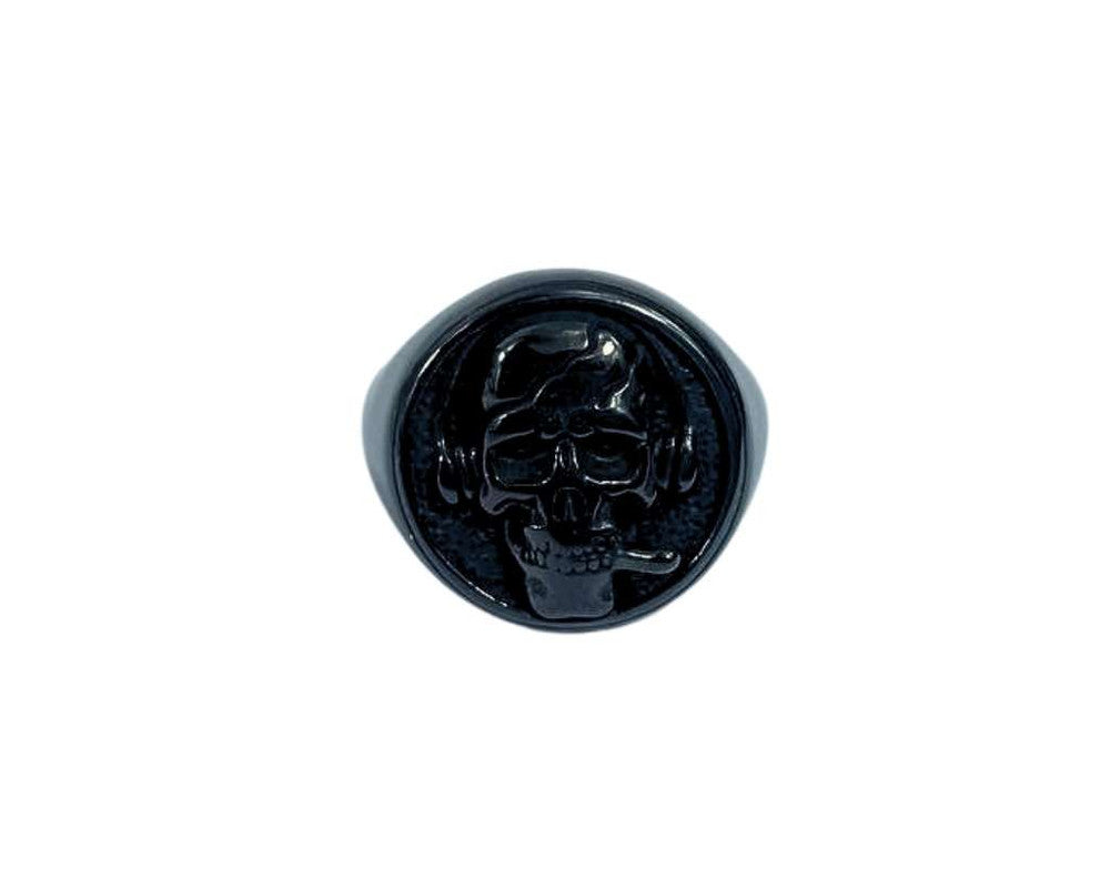 BLACK SKULL RING WITH EARPHONE AND CIGAR – Set of  12