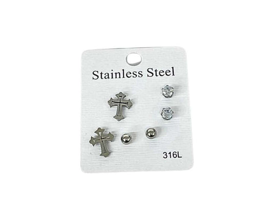 SILVER STAINLESS STEEL LITTLE EARRINGS CROSS – Set of 120