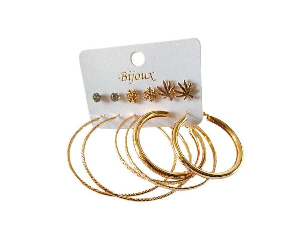 SET GOLDEN/SILVER EARRING SNOW AND HOOPS - Set of 12