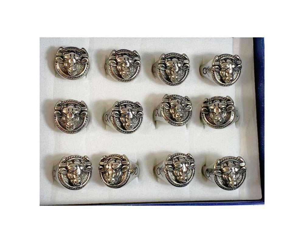 SILVER STAINLESS STEEL TAURUS SIGN RING – Set of 12