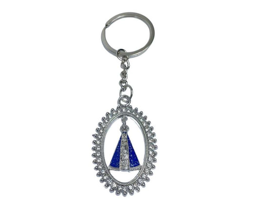 SILVER KEYCHAIN  CIRCLE  O. LADY APPARITIONS WITH RHINESTONES – 12