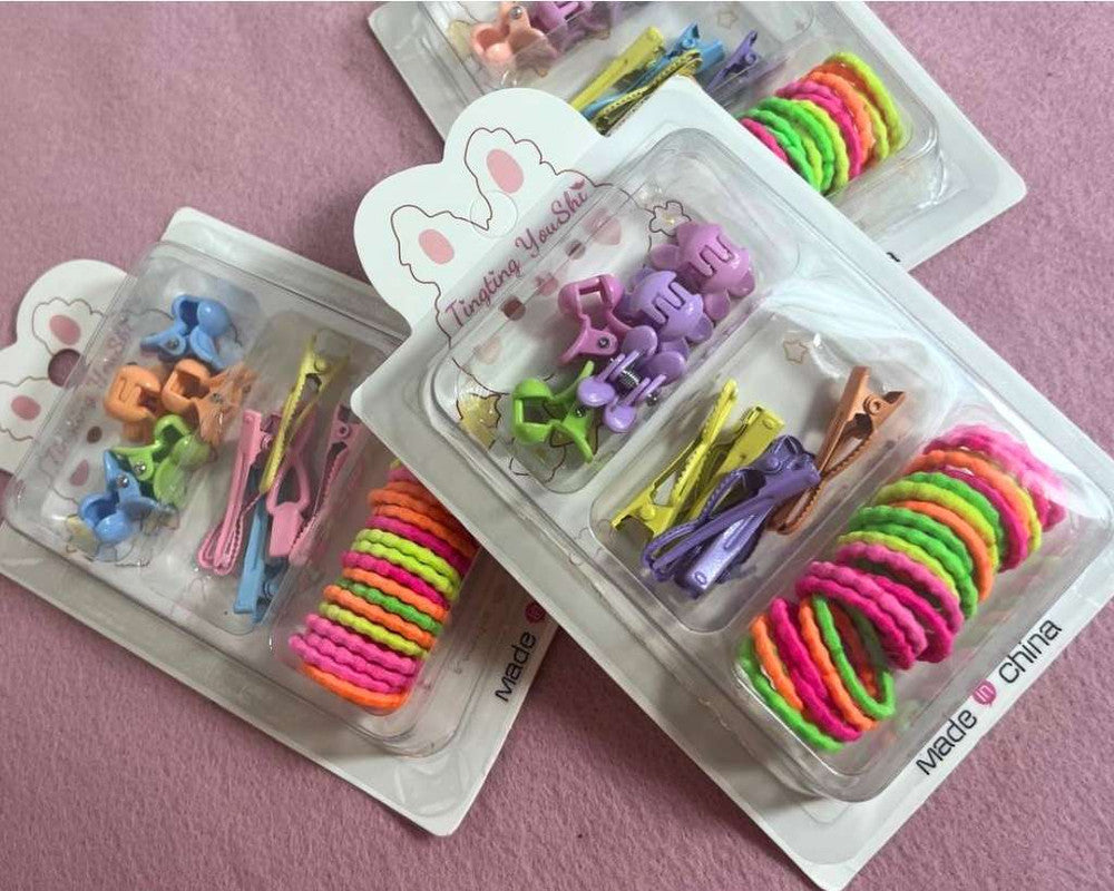 HAIR KIDS ACCESSORIES CLIP AND ELASTIC- Set of 12