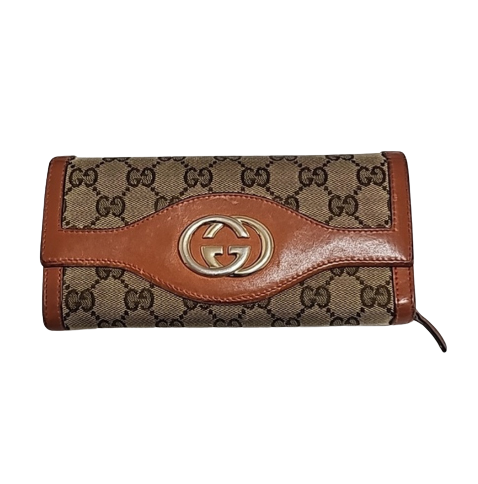 GUCCI LONG WALLET BROWN/ORANGE CANVAS.