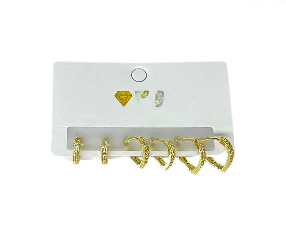 SET SILVER/GOLD HEART SHAPE HOOP EARRING WITH  RHINESTONES- Set of 12