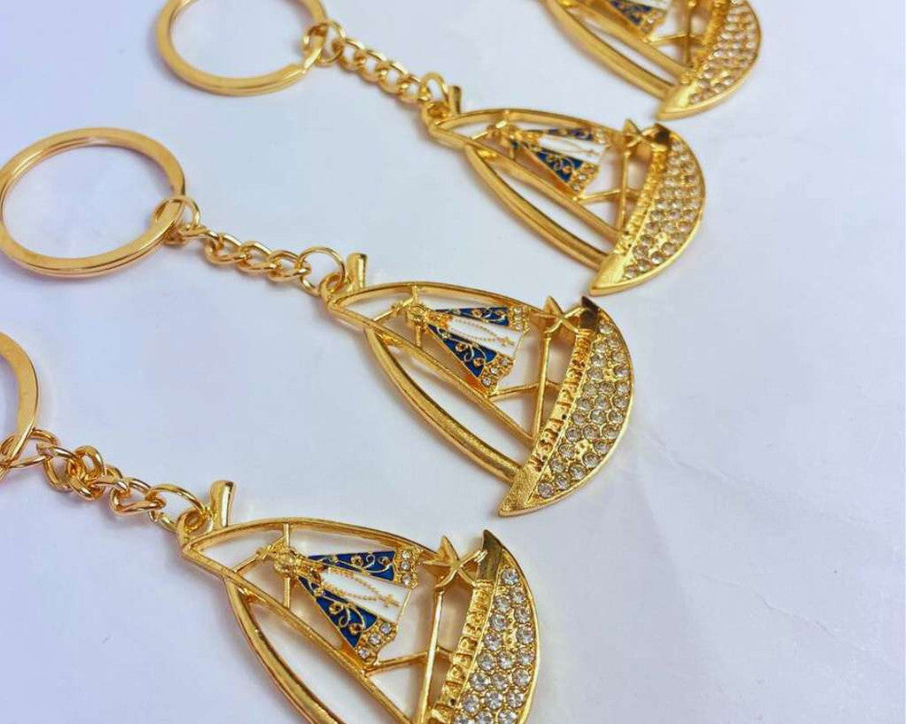GOLDEN KEYCHAIN BOAT OUR LADY OF APPARITIONS-Set of 12