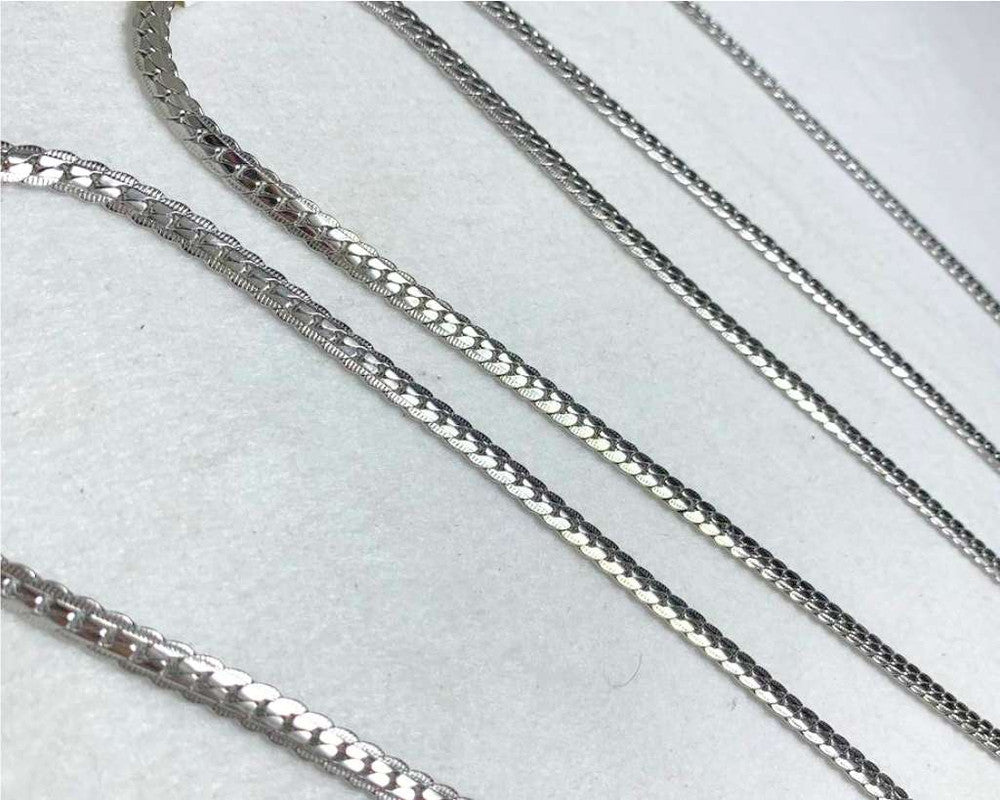 SILVER STAINLESS STEEL GRUMET FLAT CHAIN WITH DETAILS 1.4 / 60 CM – Set of 12