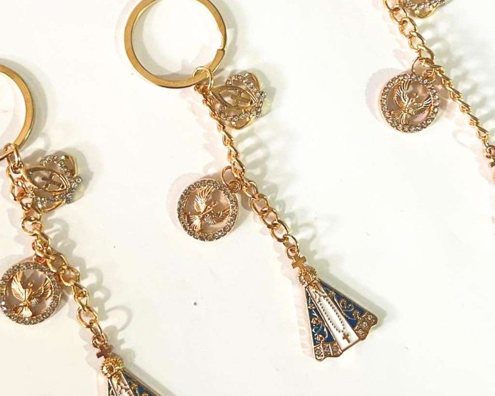 GOLDEN KEYCHAIN OUR LADY APPARITION WITH CROWN - SET OF 12