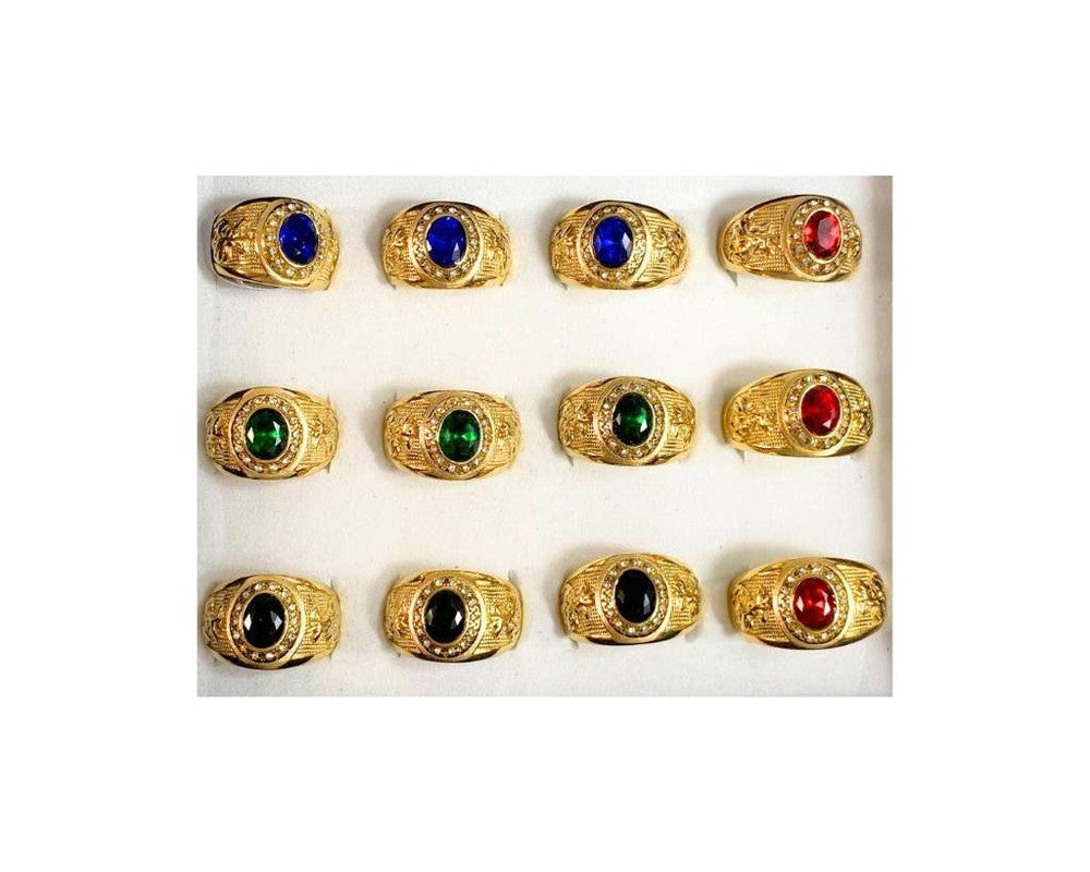 GOLDEN STAINLESS STEEL RING WITH SAINT JORGE COLORED STONE – Set of 12