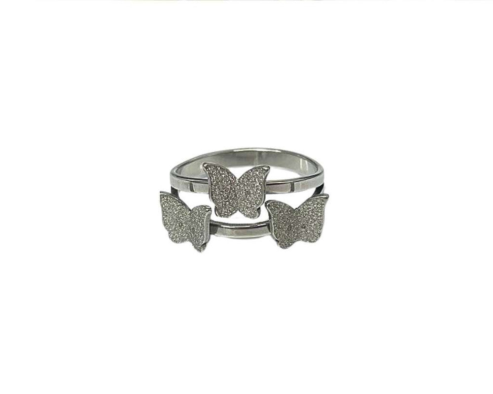 SILVER STAINLESS STEEL  RING 3 BUTTERFLY DIAMOND- Set of 36