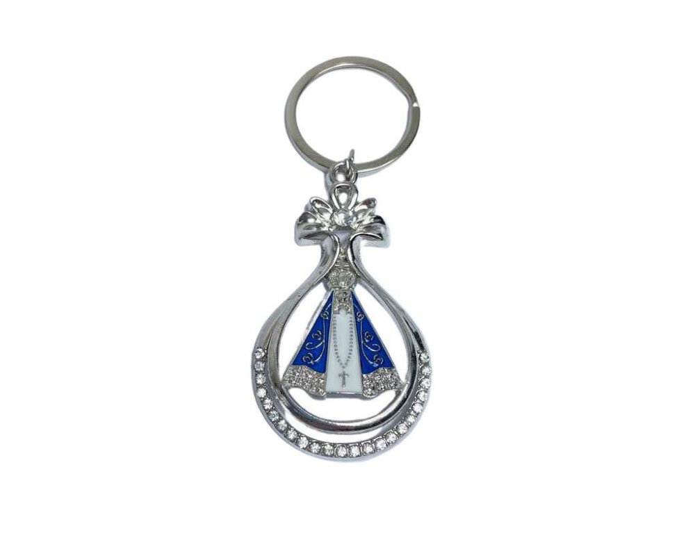 SILVER KEYCHAIN OUR LADY APPARITION LACE WITH RHINESTONES- Set of 12