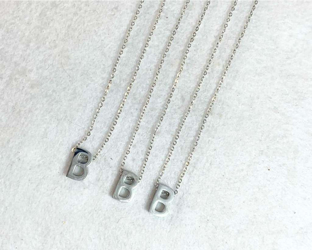 SILVER STAINLESS STEEL NECKLACE LETTER B - Set of 12