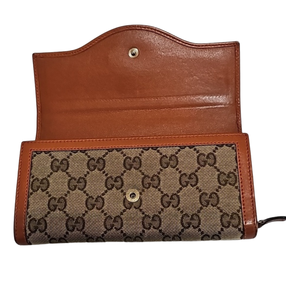 GUCCI LONG WALLET BROWN/ORANGE CANVAS.