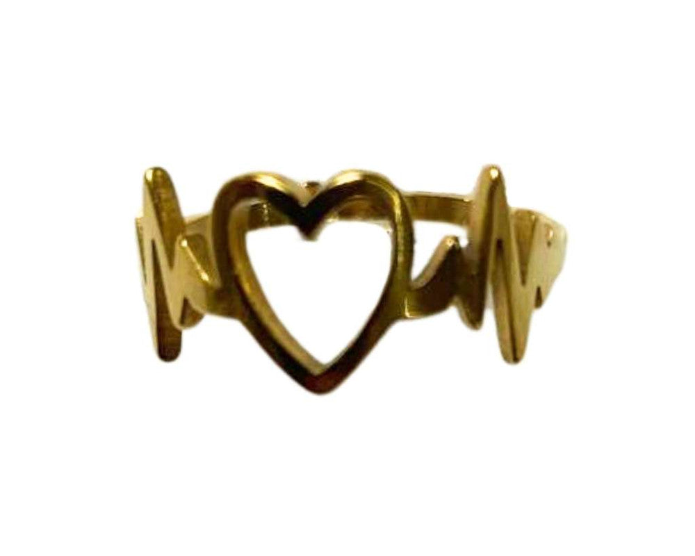 GOLDEN STAINLESS STEEL HEART AND BEAT RING – Set of 36