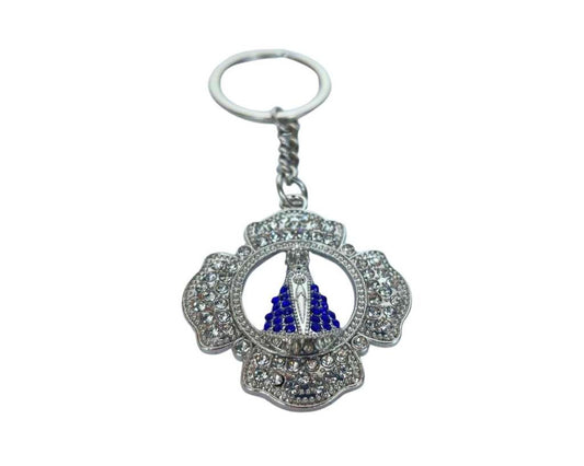 SILVER KEYCHAIN FLOWER OUR LADY APPARITIONS WITH RHINESTONES – 12