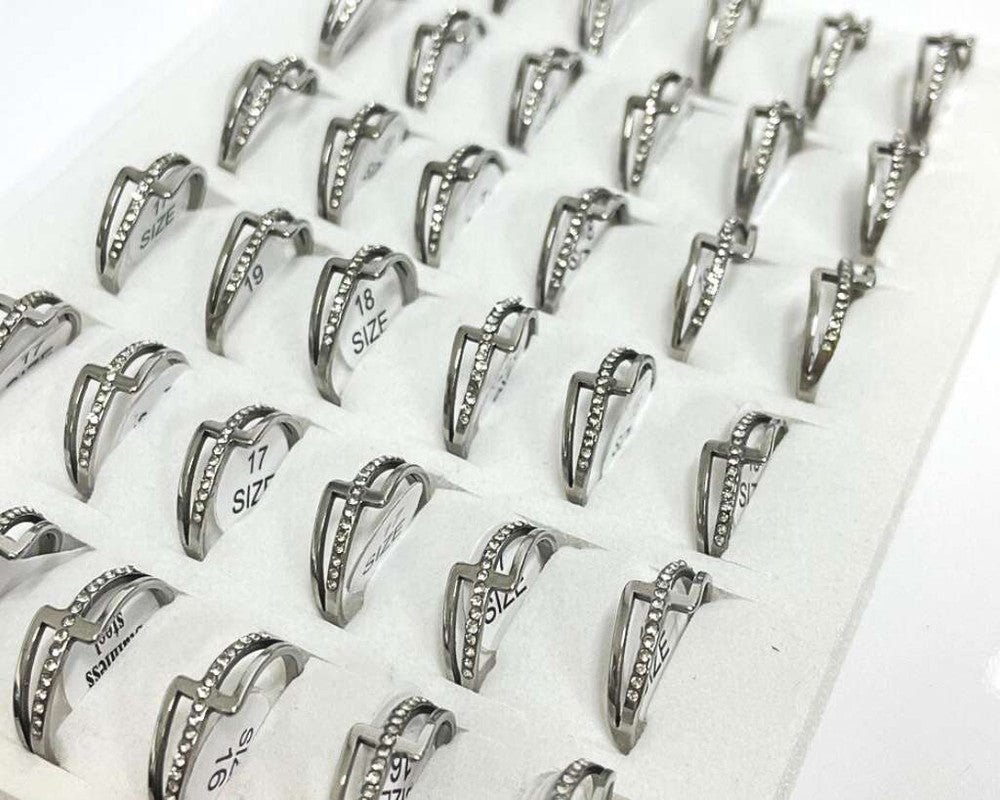 SILVER STAINLESS STEEL RING ELEGANCE STUDDED- Set of 36