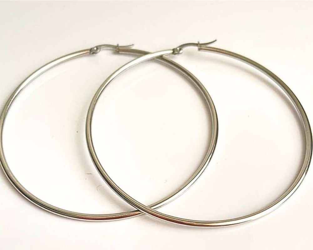 SILVER STAINLESS STEEL HOOP EARRING 30 MM- Set of 12