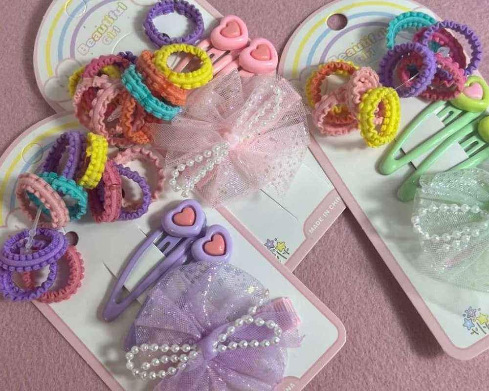 HAIR KIDS  ACCESSORIES CLIP PEARLS AND ELASTIC- Set of 12