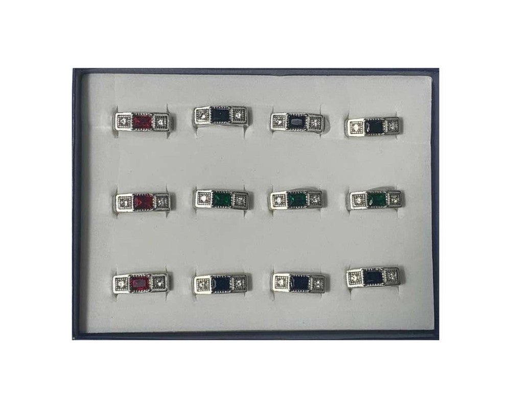 SILVER  STAINLESS STEEL RING COLORED SQUARE SIGN VIRGO  – Set of  12