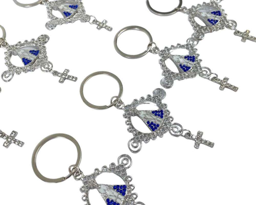 SILVER KEYCHAIN O. LADY APPARITIONS WITH CROSS- Set of 12