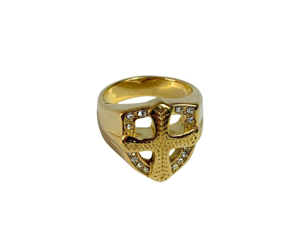 GOLDEN STAINLESS STEEL SHIELD RING WITH STRASS – Set of 12