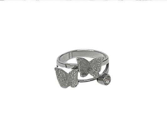 SILVER STAINLESS STEEL RING 2 BUTTERFLY DIAMOND WITH ZIRCONIA- Set of 36