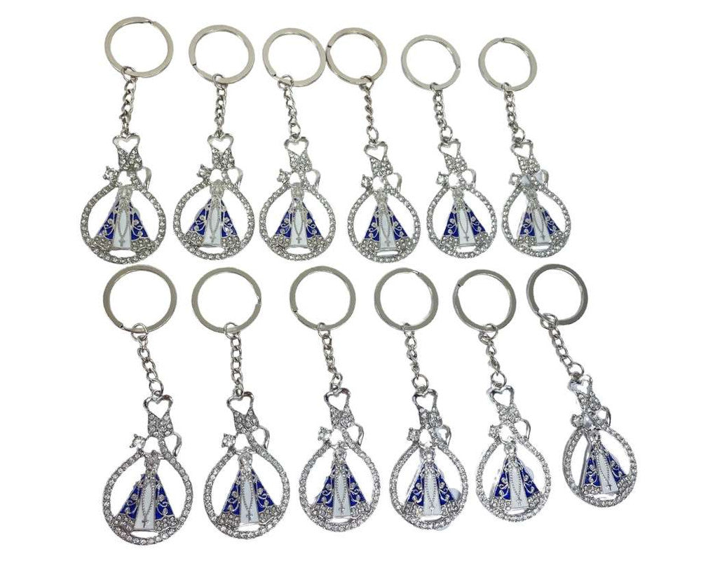 SILVER KEYCHAIN HEART ON THE TOP O. LADY APPARITIONS- Set of 12