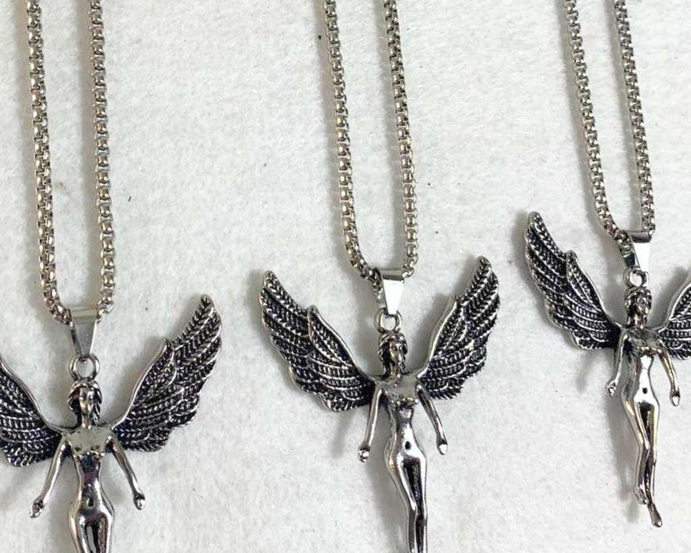 SILVER STAINLESS STEEL NECKLACE WOMAN WITH WING– Set of 12