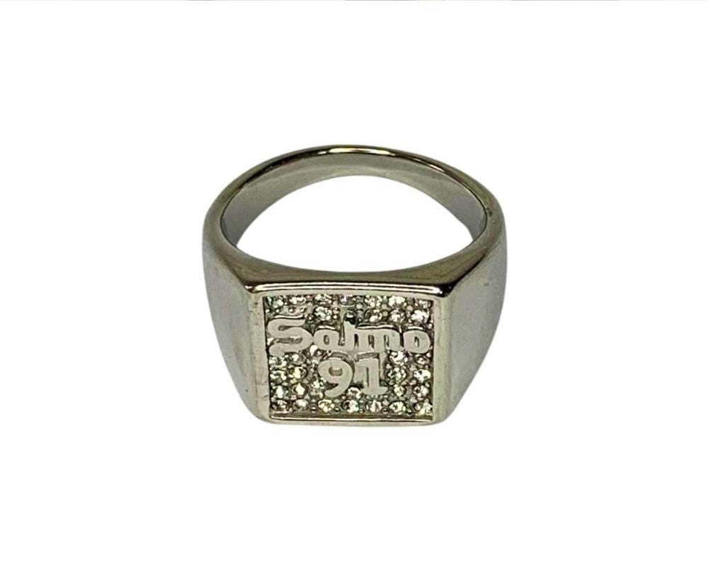 SILVER STAINLESS STEEL RING SALMO 91 WITH RHINESTONES- Set of 12