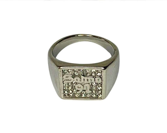 SILVER STAINLESS STEEL RING SALMO 91 WITH RHINESTONES- Set of 12