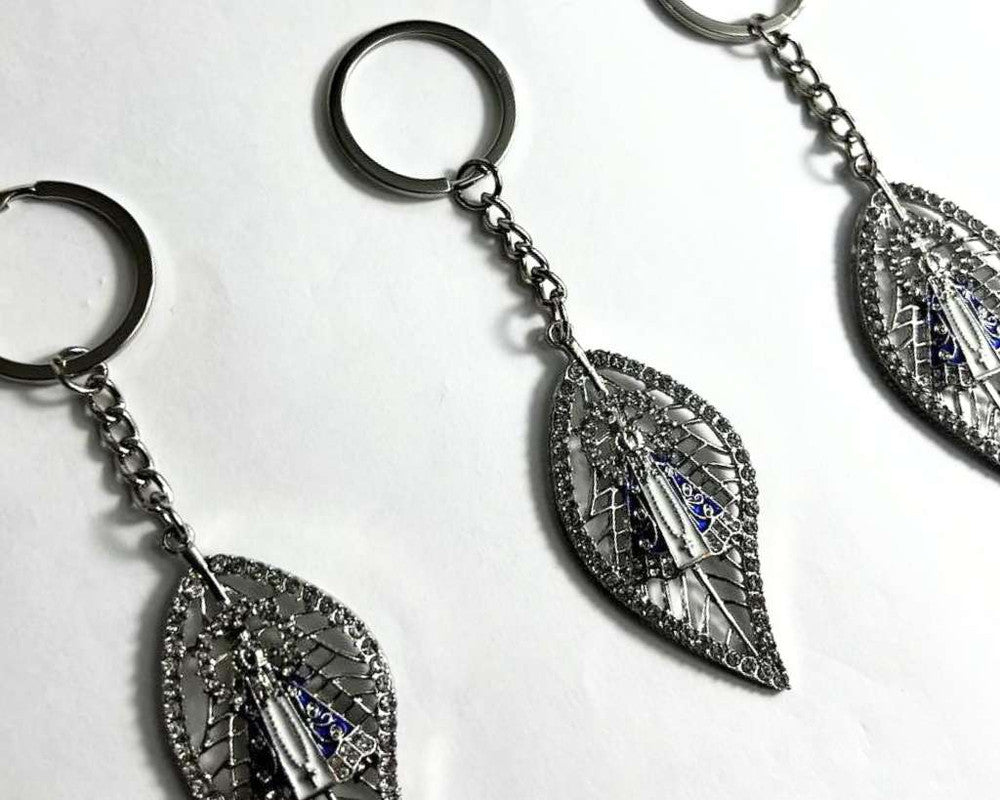 SILVER KEYCHAIN LEAF O.LADY APPARITIONS – Set of  12