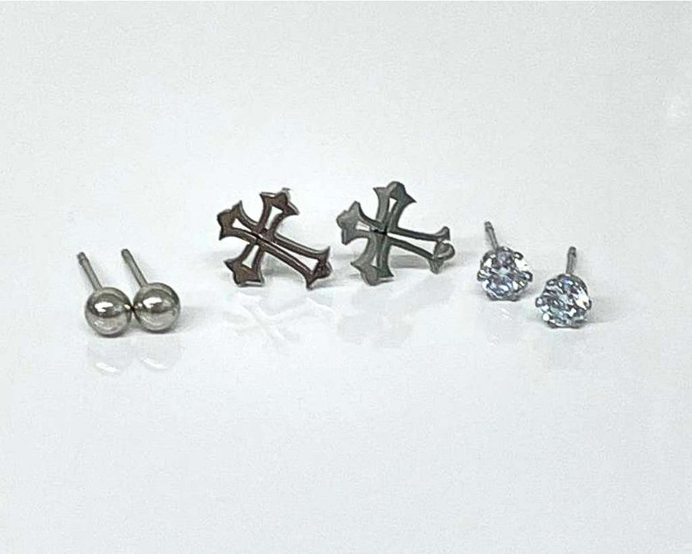 SILVER STAINLESS STEEL LITTLE EARRINGS CROSS – Set of 120