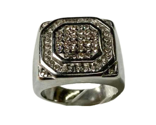 SILVER STAINLESS STEEL RING SQUARE WITH STUDDED RHINESTONES – Set of 12