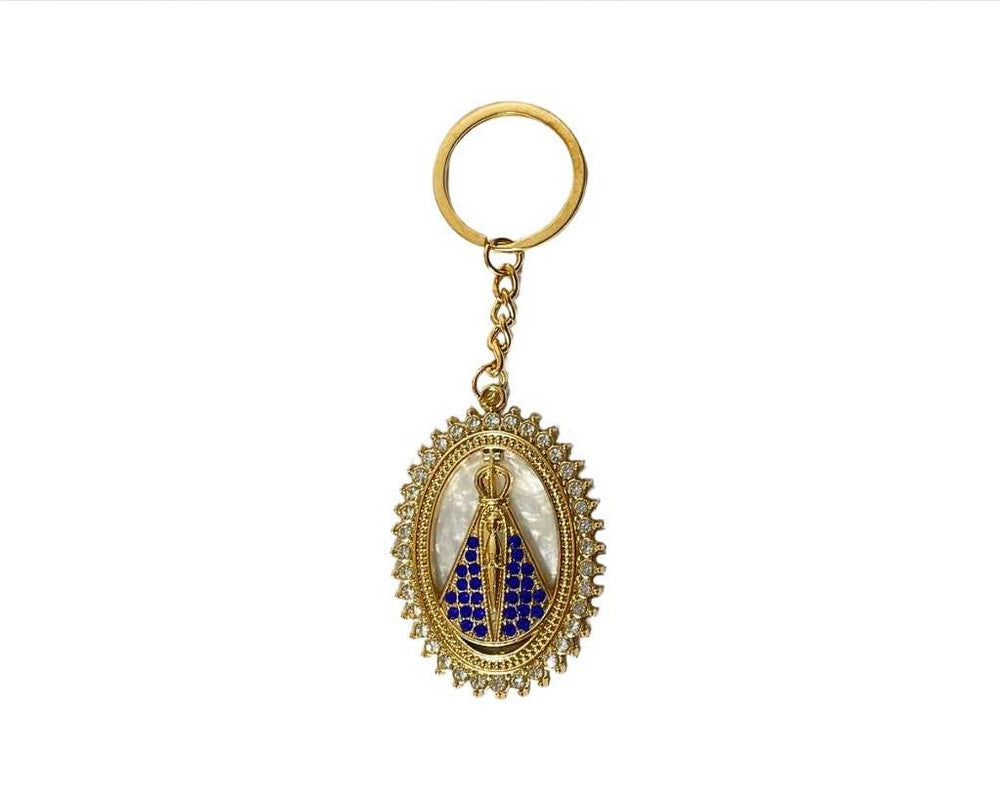 GOLDEN KEYCHAN OUR LADY OF APPARITIONS OVAL  WITH RHINESTONES- Set of 12