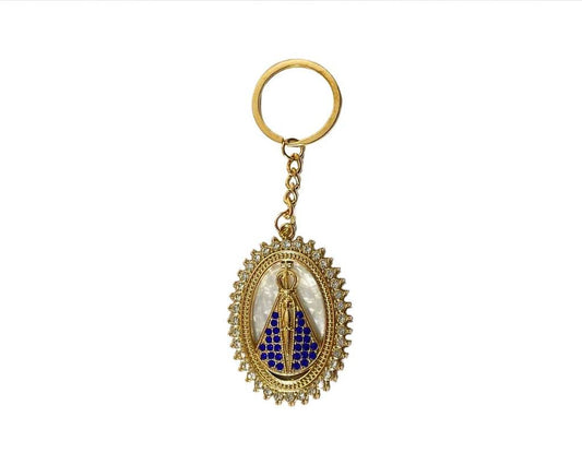 GOLDEN KEYCHAN OUR LADY OF APPARITIONS OVAL  WITH RHINESTONES- Set of 12