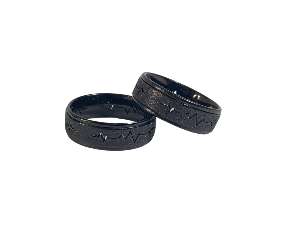 Black Stainless Steel Heartbeat Ring 8mm - Set of 36