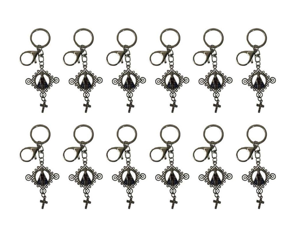 SILVER STAINLESS STEEL O. LADY APPARITIONS WITH CROSS- Set of 12