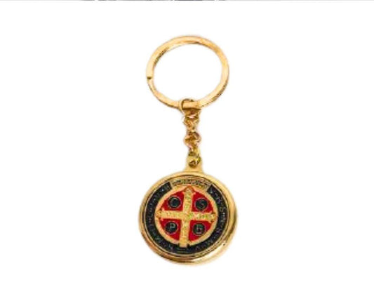 GOLDEN KEYCHAIN SAINT BENEDICT MEDAL BLACK OR SKY BLUE- Set of 12