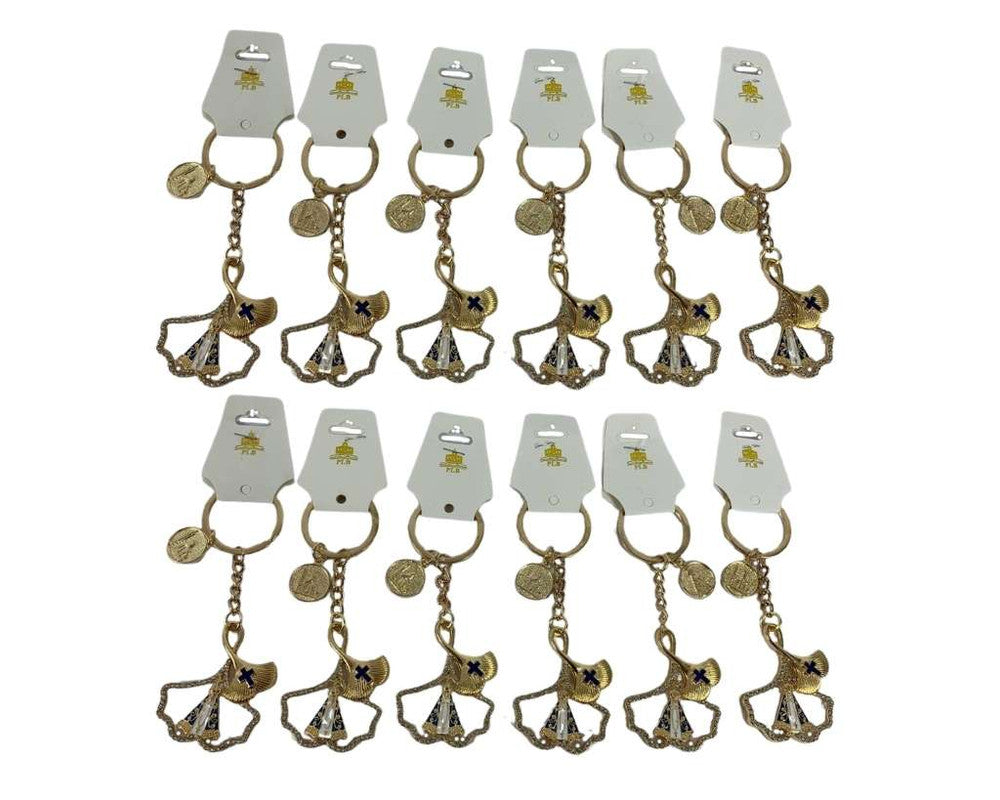 GOLDEN KEYCHAIN OUR LADY APPARITIONS WITH RHINESTONES – Set of 12