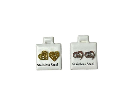 SET SILVER/GOLDEN STAINLESS STEEL EARRINGS VARIOUS SHAPES- Set of 36