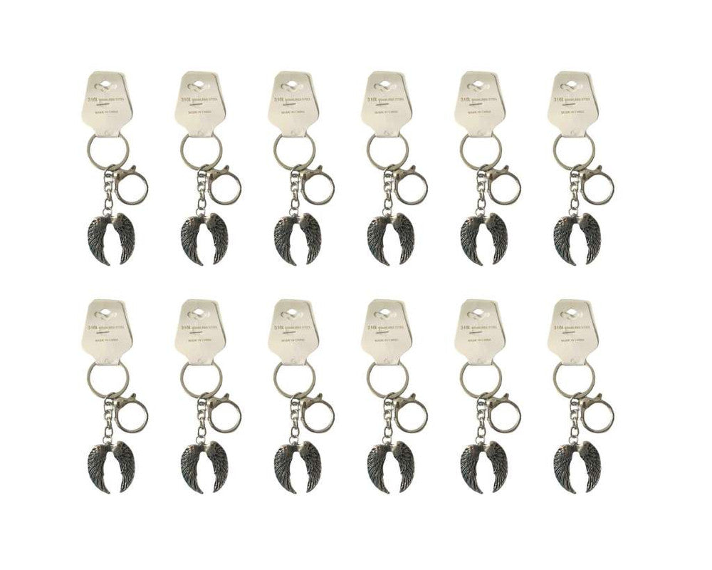SILVER STAINLESS STEEL KEYCHAIN WINGS – Set of  12