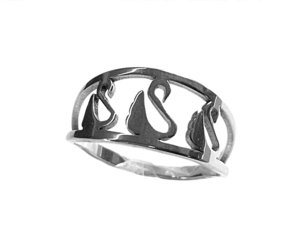 SILVER STAINLESS STEEL THREE SWANS RING – Set of 36