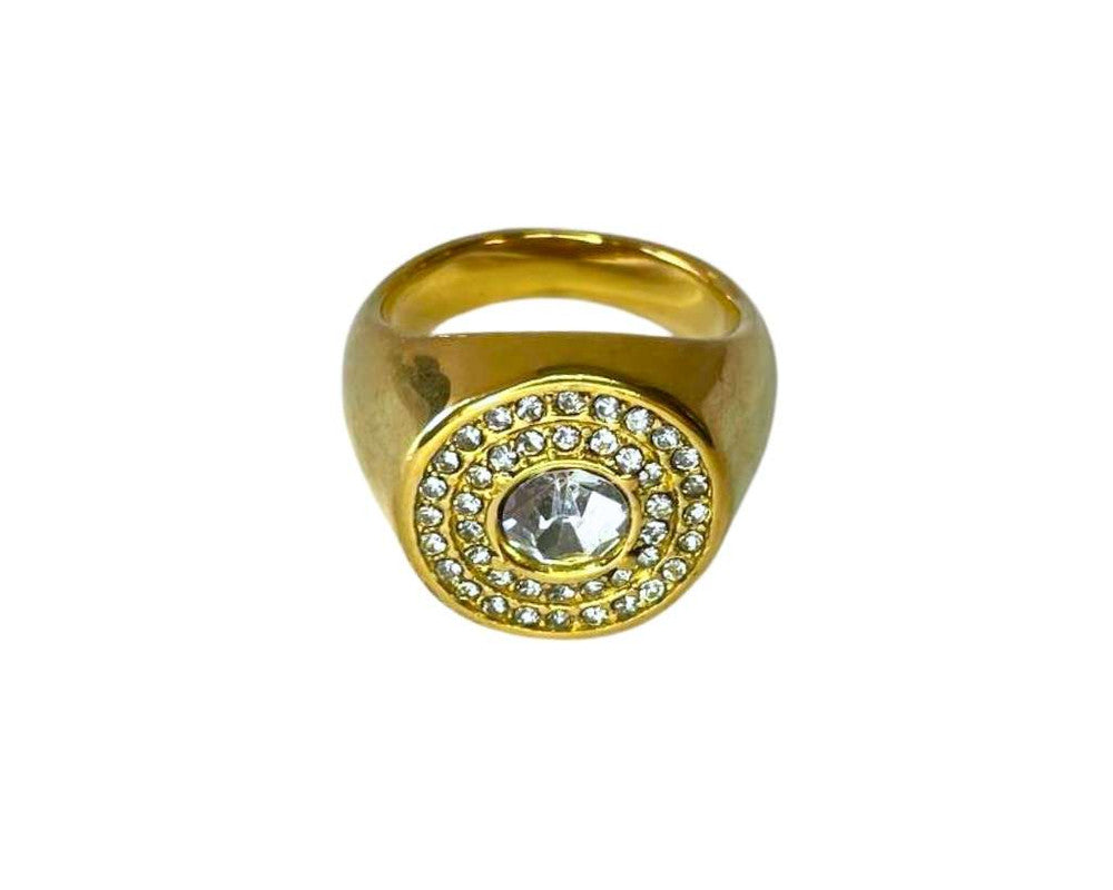 GOLDEN STAINLESS STEEL ZIRCONIA STRASS RING – 12