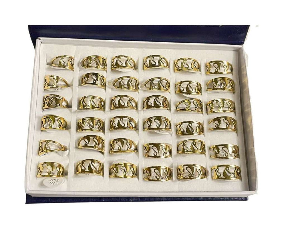 GOLDEN STAINLESS STEEL THREE SWANS RING- SET of 36