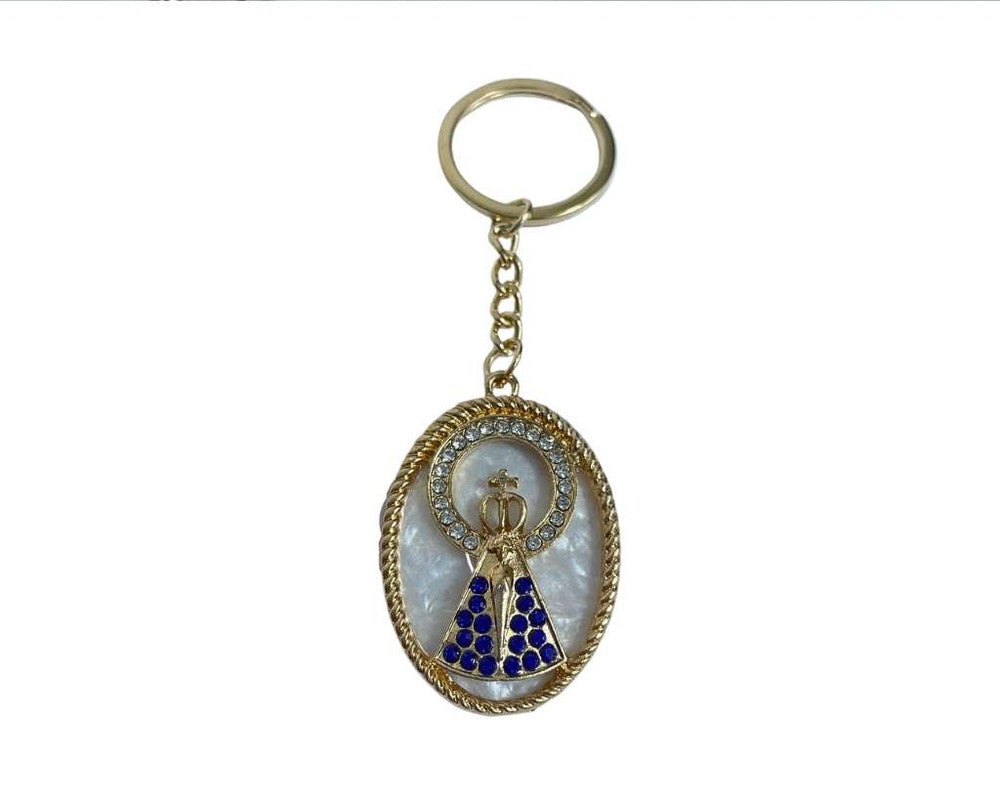 GOLDEN CIRCLE KEYCHAIN WITH O. LADY APPARITIONS  RHINESTONES- Set of 12