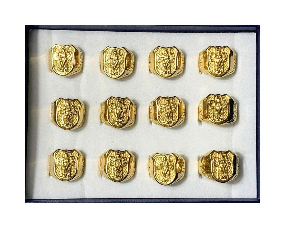 GOLDEN STAINLESS STEEL SHIELD WITH CROSS RING – Set of 12