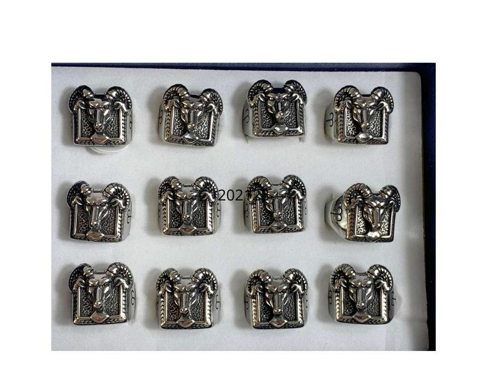 SILVER STAINLESS STEEL RING SIGN OF ARIES- Set of 12