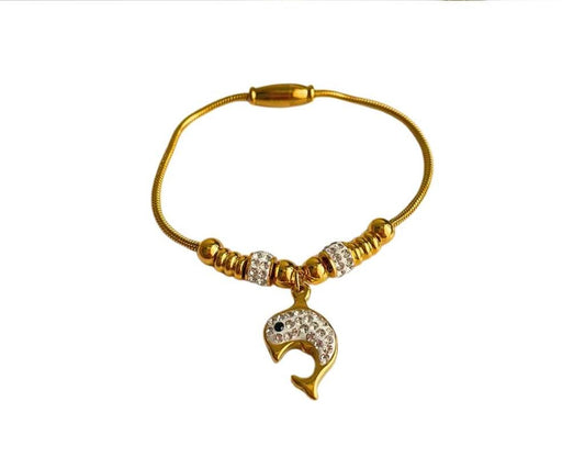 GOLDEN STAINLESS STEEL BRACELET STUDDED WITH CHARM DOLPHIN- Set of 12
